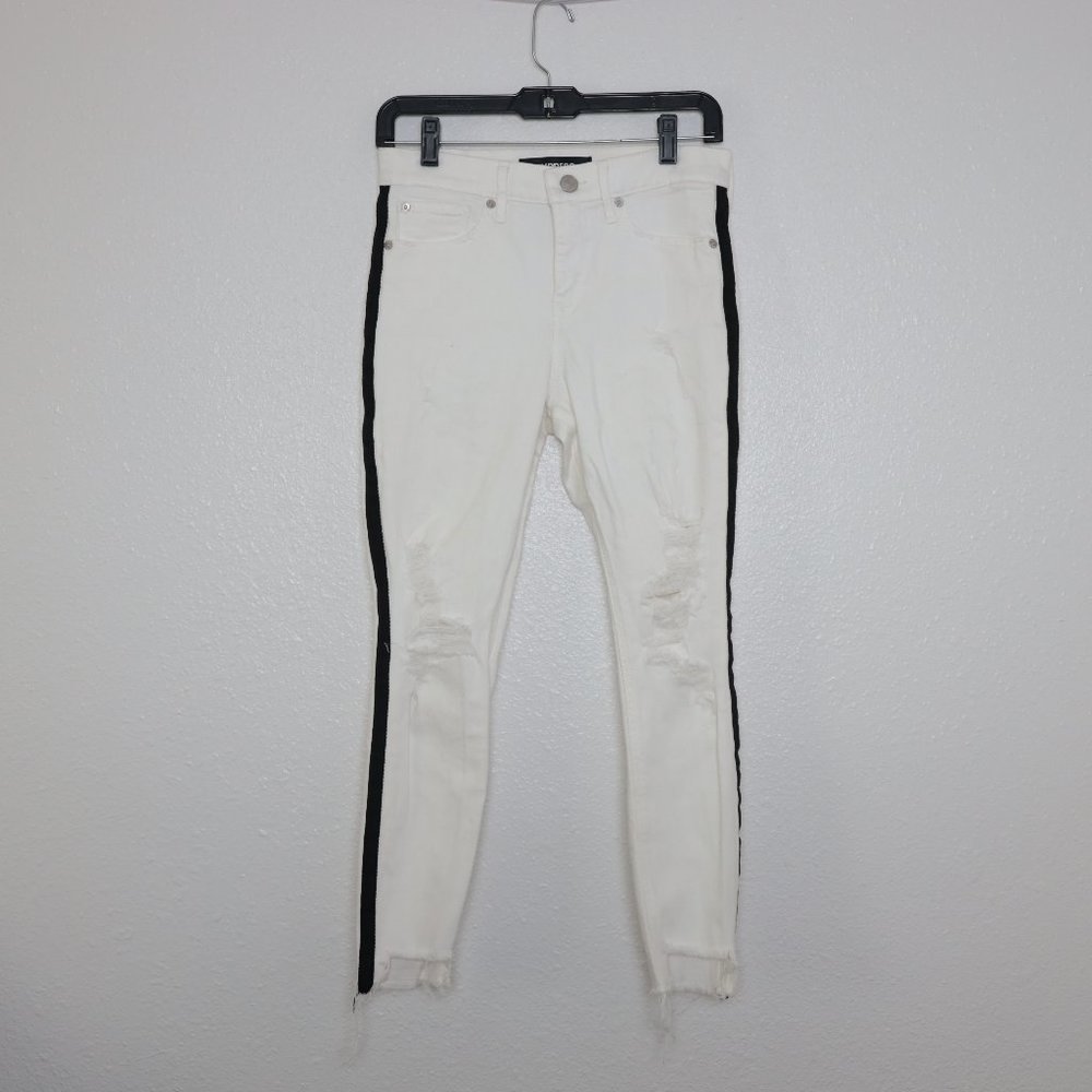 Forever 21 Jeans Women's Cropped Legging White Skinny Low Rise Black Side Band